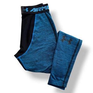 Under Armour Coldgear Men Teal Black Space Dye Compression Twist Legging 1264296
